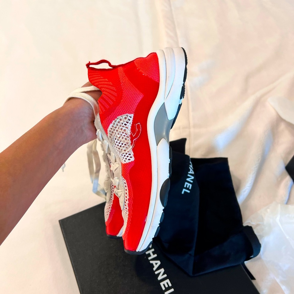 NWT CHANEL Sneakers 36.5 Red, Pink & White